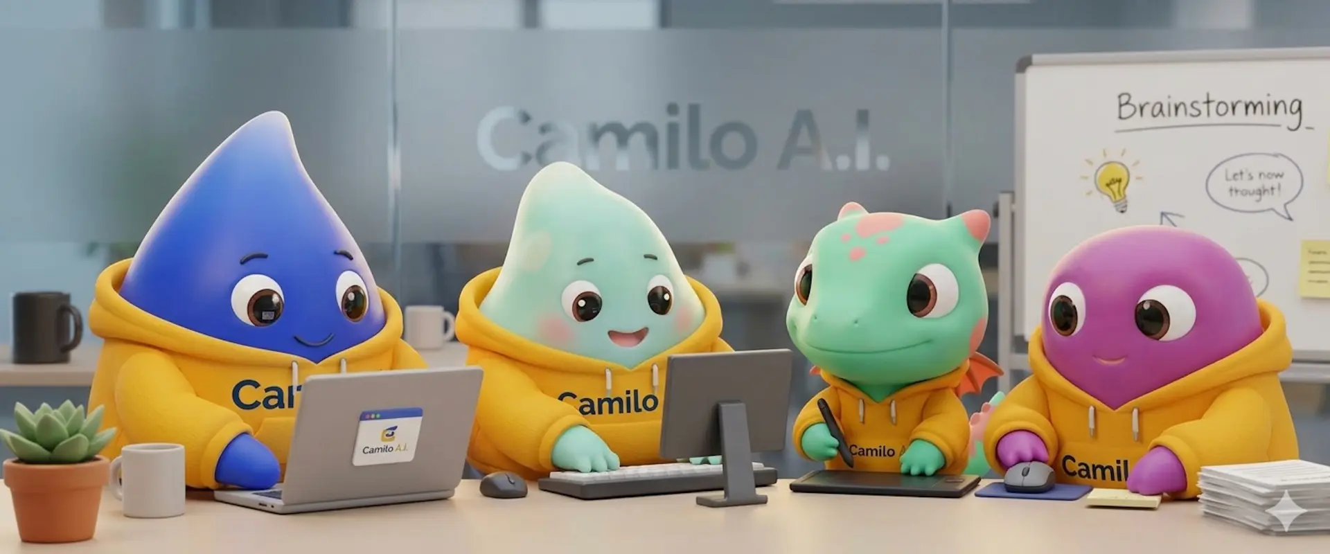 El equipo de Camilo A.I. trabajando en la oficina